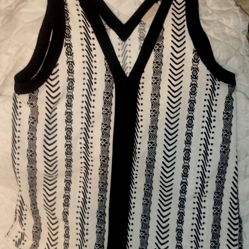 LOFT Black and White Striped Tank Top